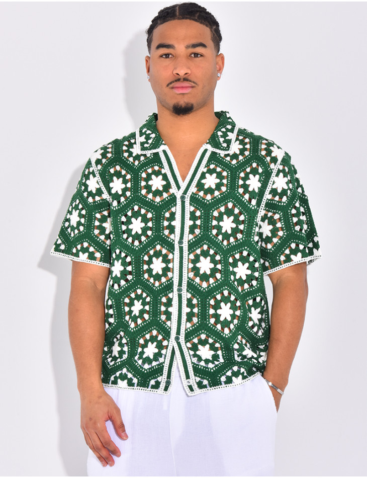 Chemise manches courtes ajourées à motifs