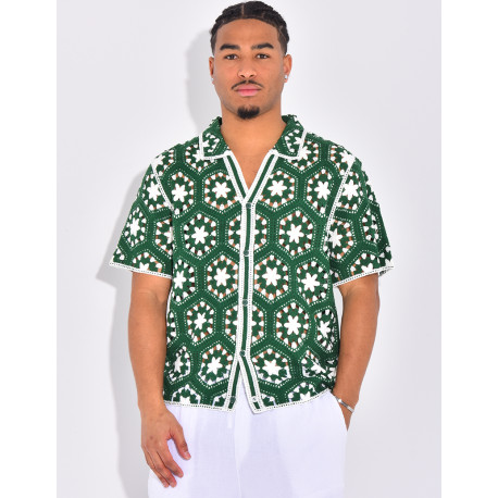 Chemise manches courtes ajourées à motifs