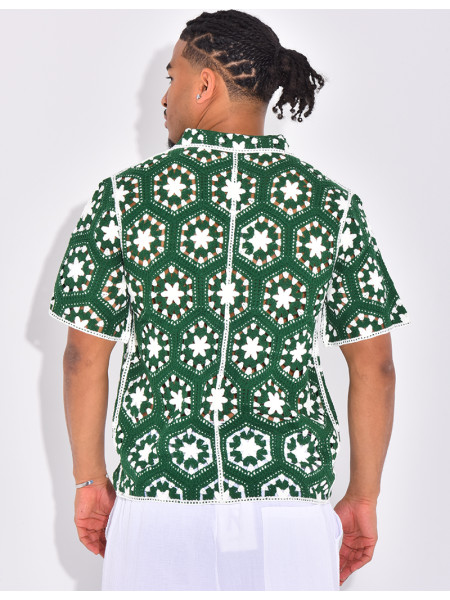 Chemise manches courtes ajourées à motifs