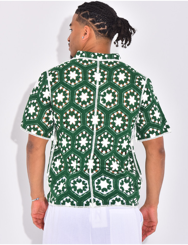 Chemise manches courtes ajourées à motifs