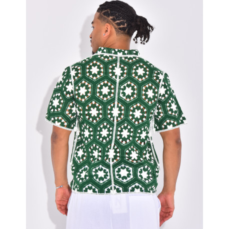 Chemise manches courtes ajourées à motifs