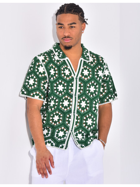 Chemise manches courtes ajourées à motifs