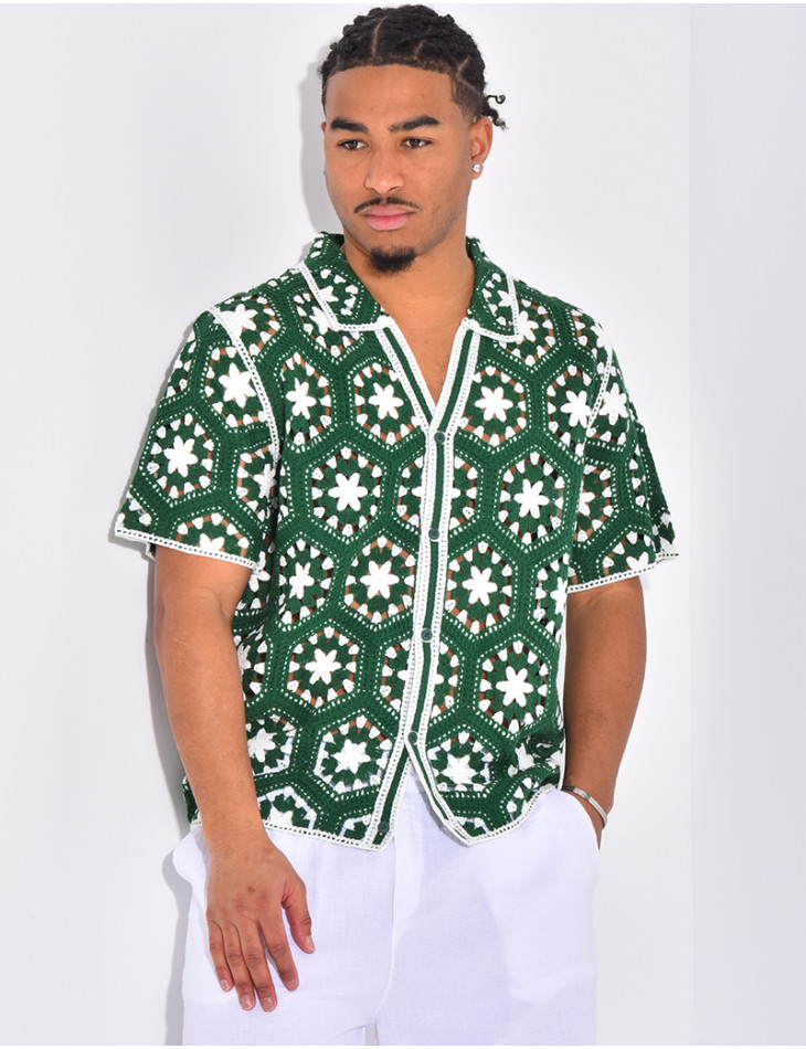 Chemise manches courtes ajourées à motifs