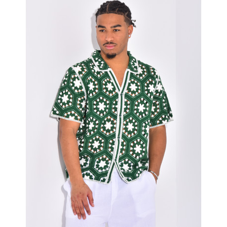 Chemise manches courtes ajourées à motifs