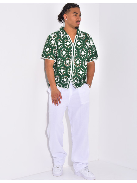 Chemise manches courtes ajourées à motifs