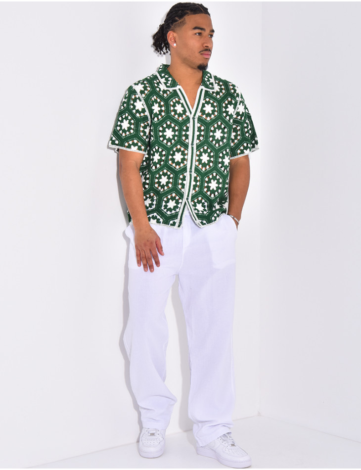 Chemise manches courtes ajourées à motifs