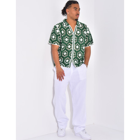 Chemise manches courtes ajourées à motifs