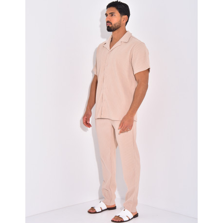 Ensemble plissé pantalon et chemise manches courtes