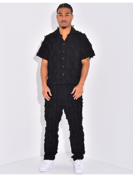 Ensemble pantalon et chemise manches courtes effiloché