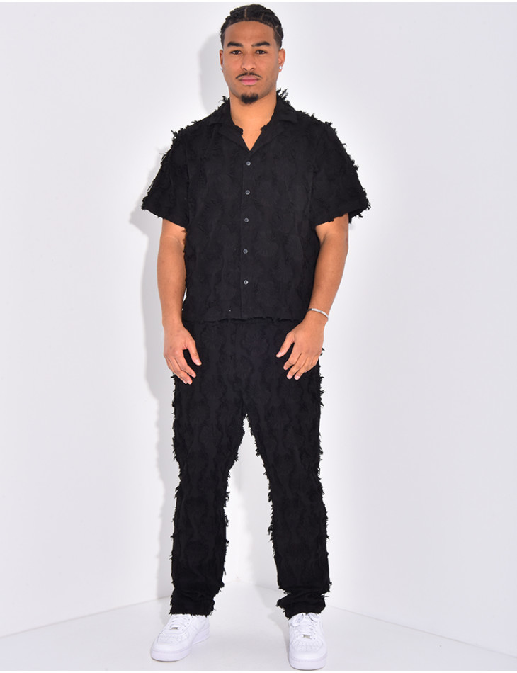 Ensemble pantalon et chemise manches courtes effiloché