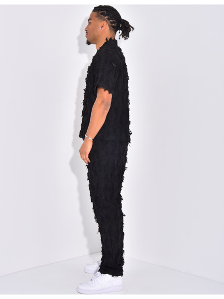 Ensemble pantalon et chemise manches courtes effiloché