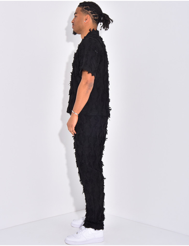 Ensemble pantalon et chemise manches courtes effiloché