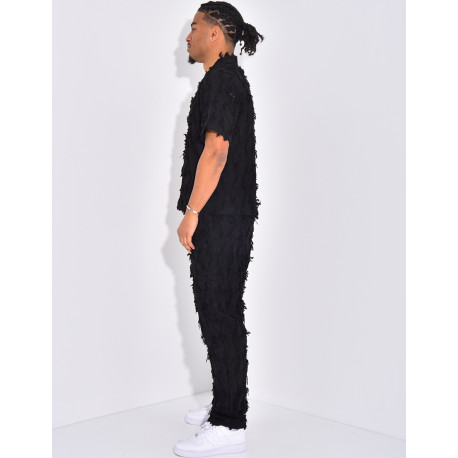 Ensemble pantalon et chemise manches courtes effiloché