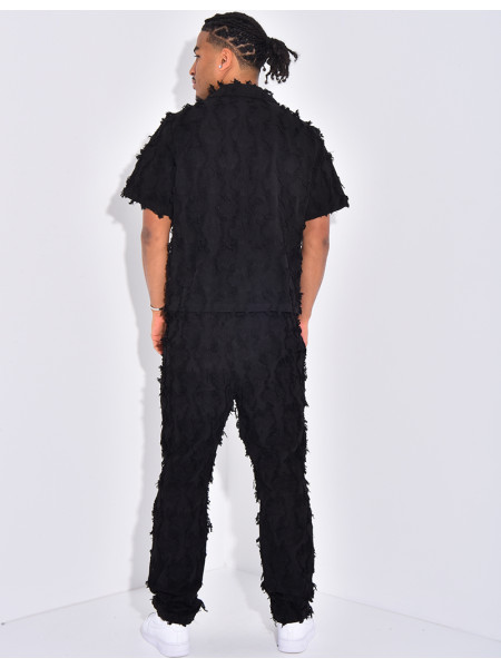 Ensemble pantalon et chemise manches courtes effiloché