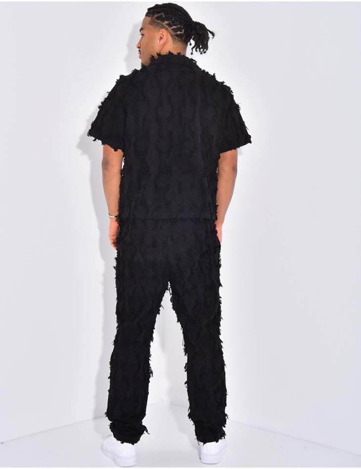 Ensemble pantalon et chemise manches courtes effiloché