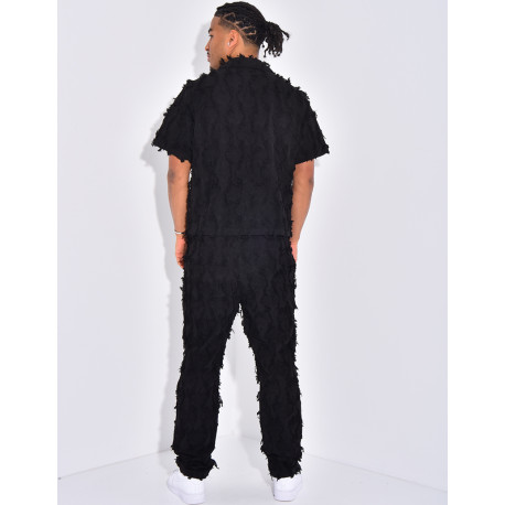Ensemble pantalon et chemise manches courtes effiloché