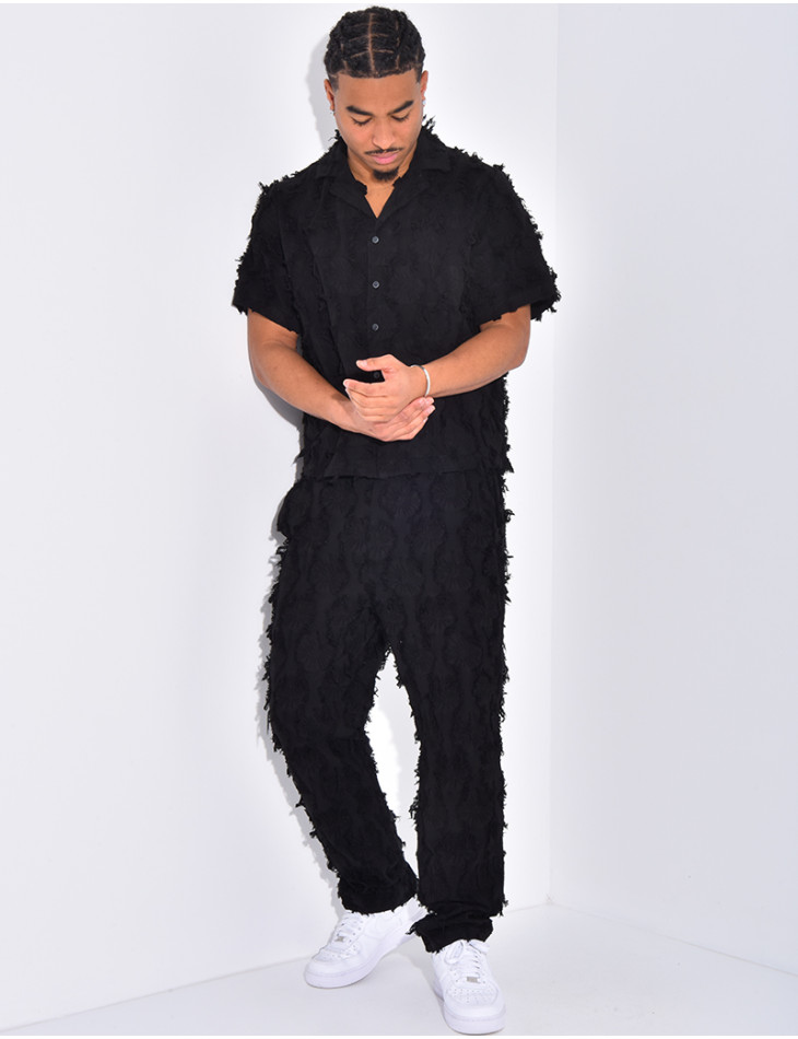 Ensemble pantalon et chemise manches courtes effiloché