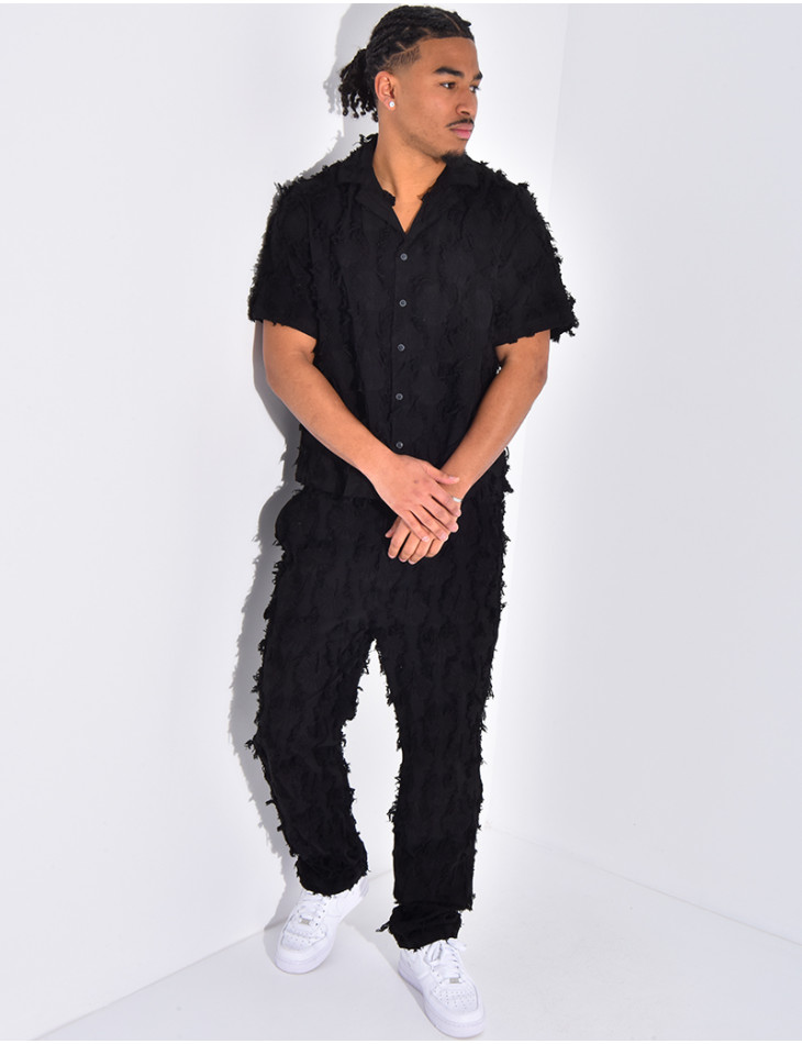Ensemble pantalon et chemise manches courtes effiloché
