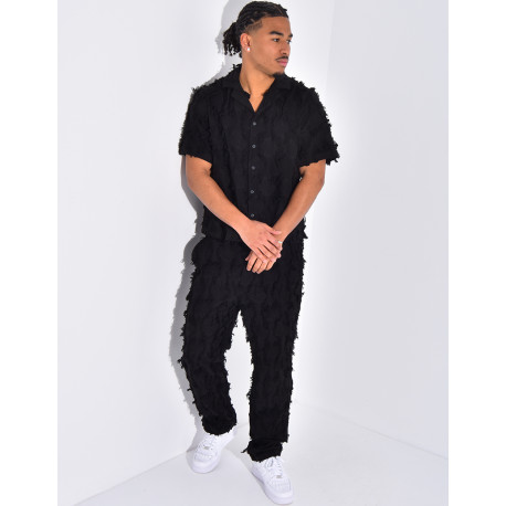 Ensemble pantalon et chemise manches courtes effiloché