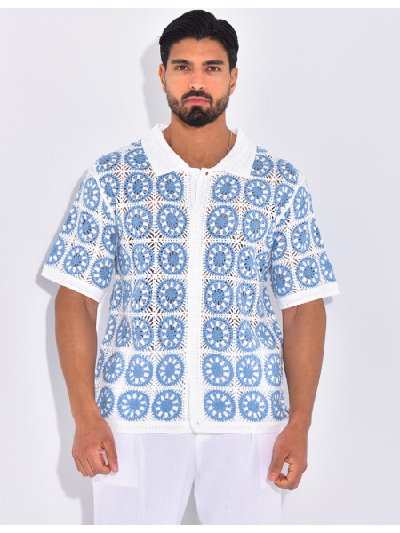 Chemise manches courtes ajourées à motifs