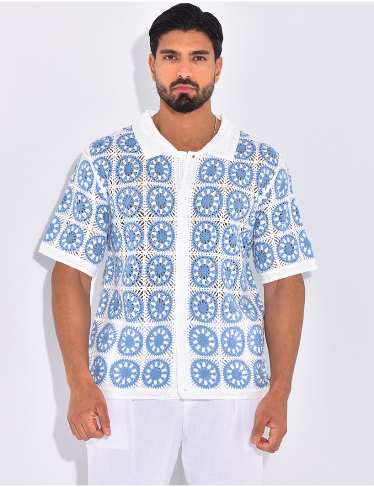 Chemise manches courtes ajourées à motifs