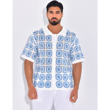 Chemise manches courtes ajourées à motifs