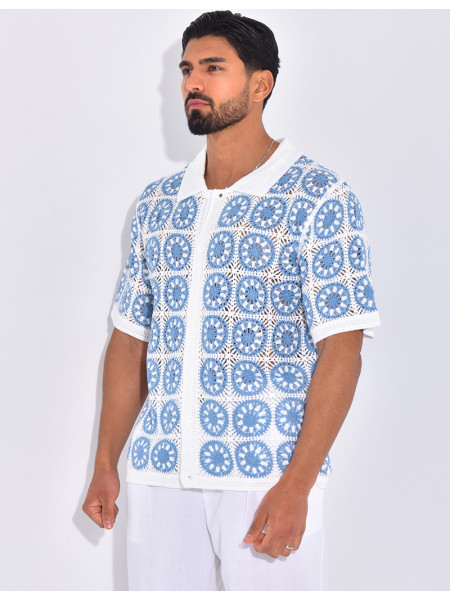 Chemise manches courtes ajourées à motifs