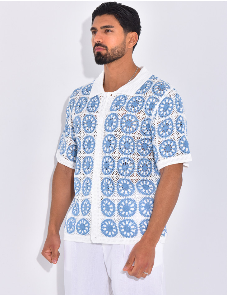 Chemise manches courtes ajourées à motifs