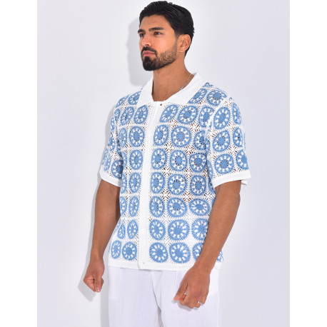 Chemise manches courtes ajourées à motifs