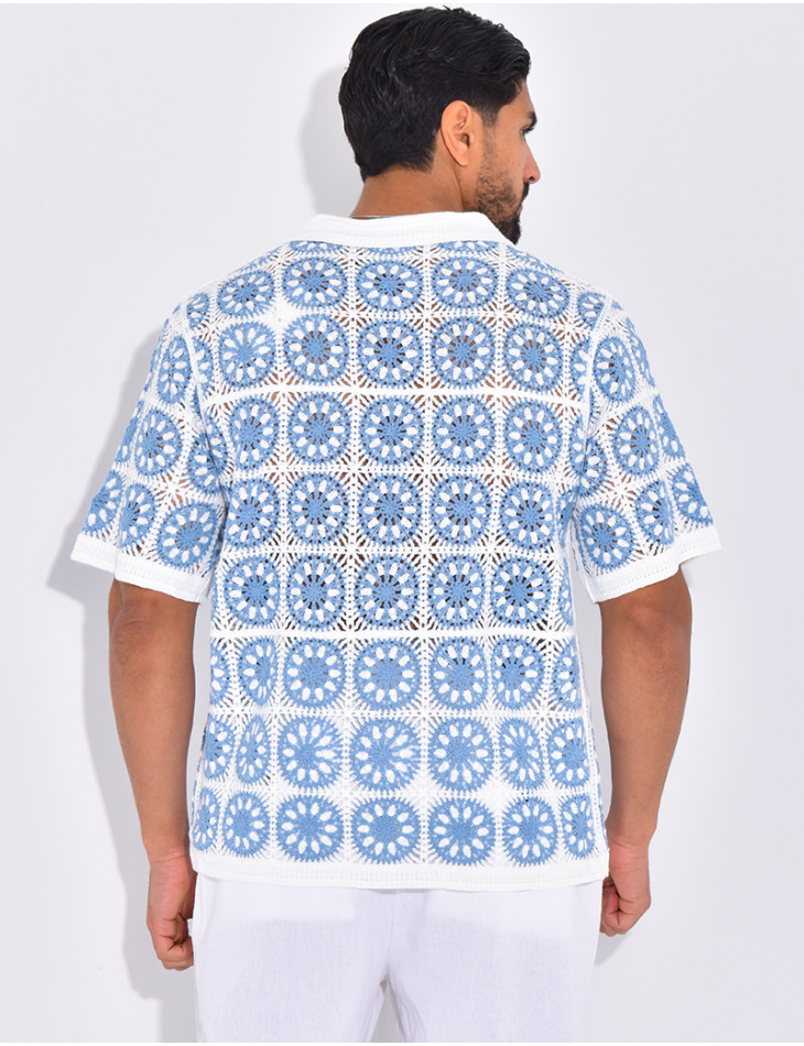 Chemise manches courtes ajourées à motifs
