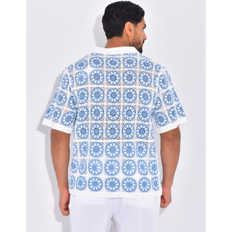 Chemise manches courtes ajourées à motifs
