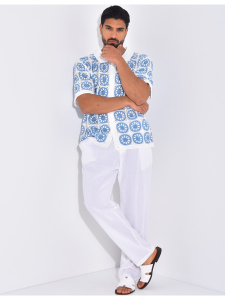 Chemise manches courtes ajourées à motifs