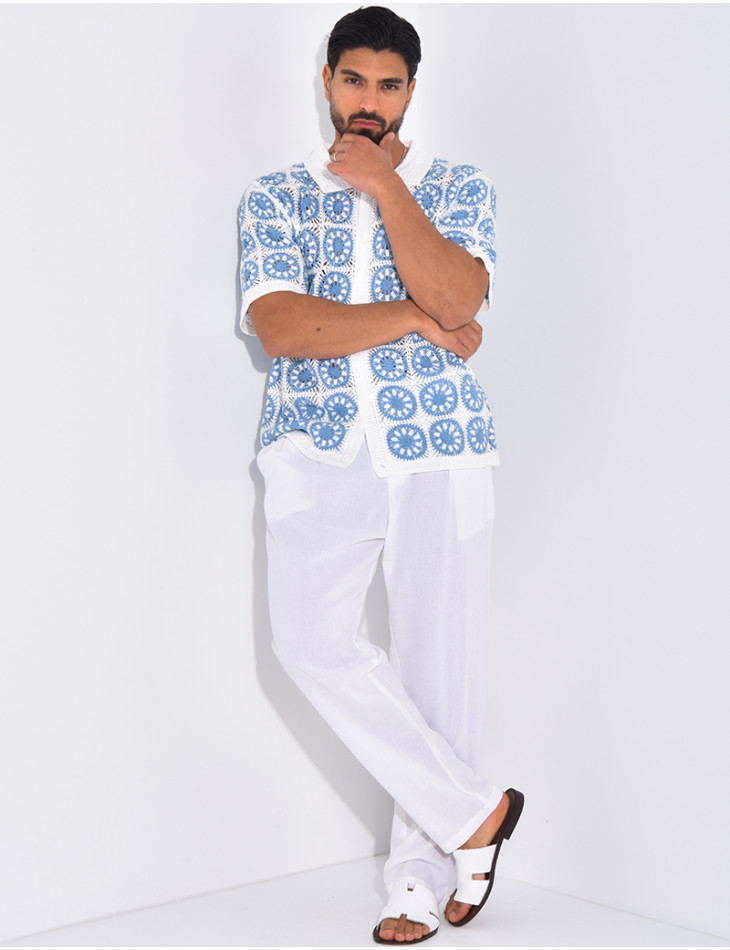 Chemise manches courtes ajourées à motifs