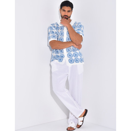 Chemise manches courtes ajourées à motifs