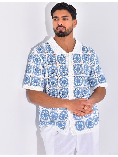 Chemise manches courtes ajourées à motifs