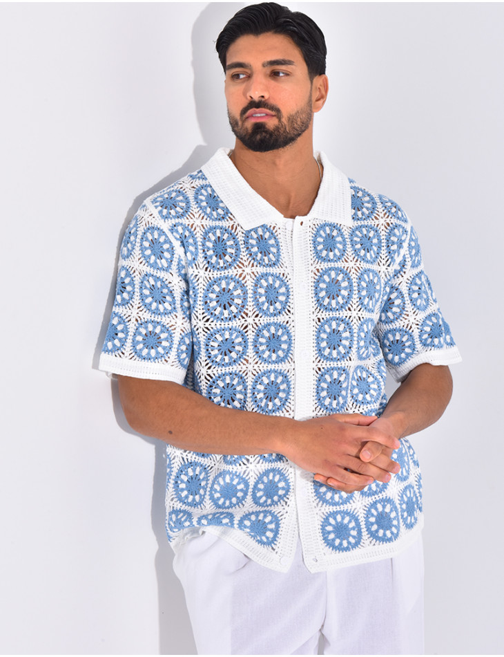 Chemise manches courtes ajourées à motifs