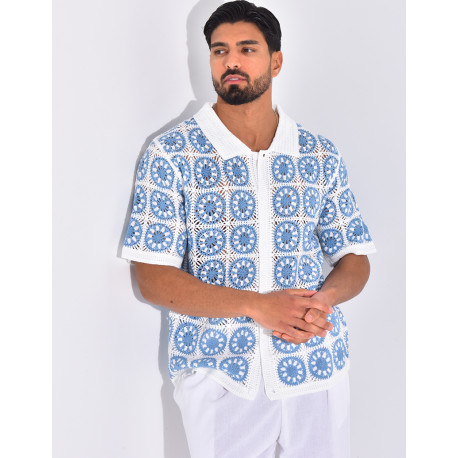 Chemise manches courtes ajourées à motifs