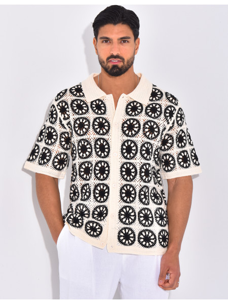 Chemise manches courtes ajourées à motifs