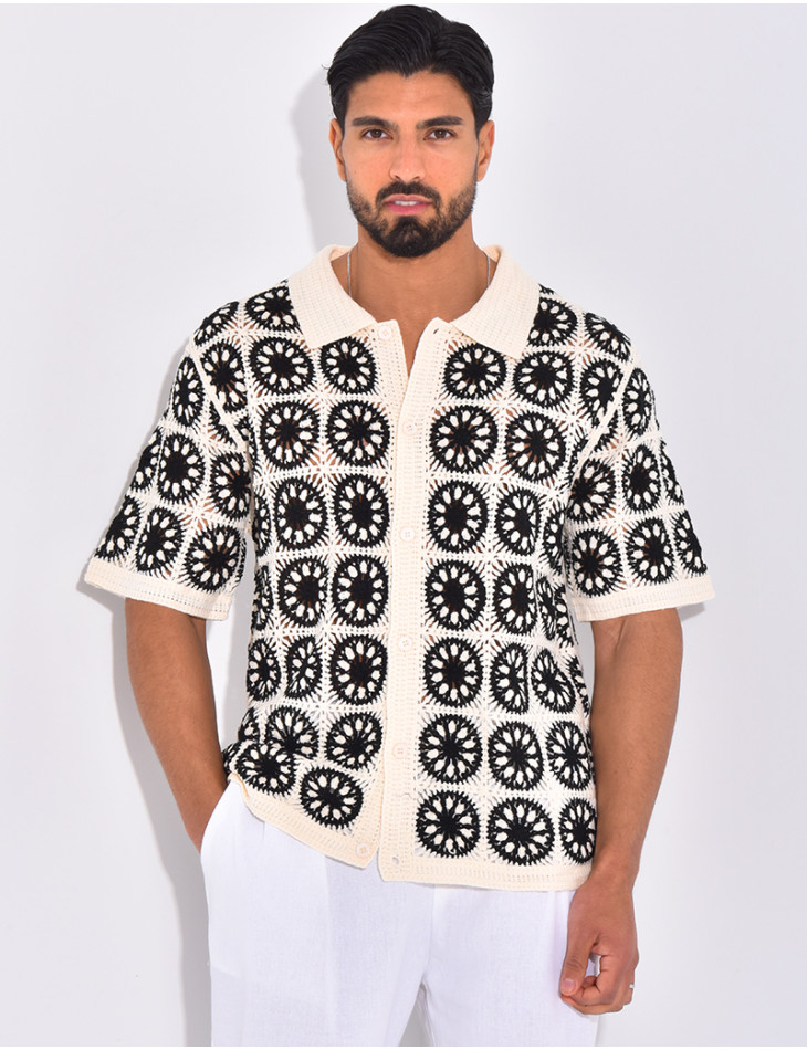 Chemise manches courtes ajourées à motifs
