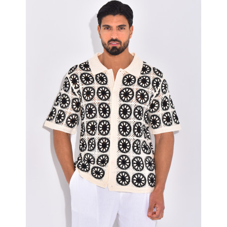 Chemise manches courtes ajourées à motifs