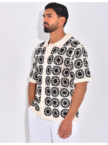 Chemise manches courtes ajourées à motifs