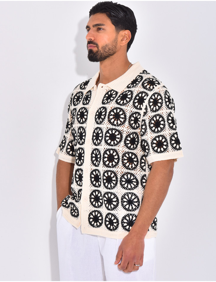 Chemise manches courtes ajourées à motifs