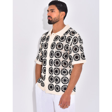 Chemise manches courtes ajourées à motifs