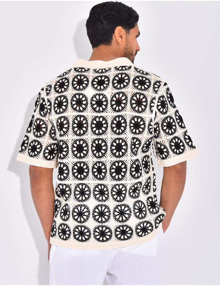 Chemise manches courtes ajourées à motifs