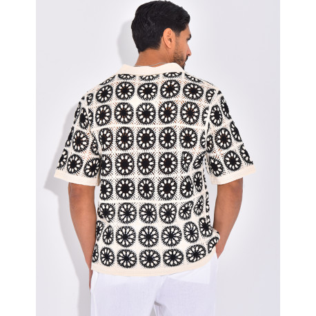 Chemise manches courtes ajourées à motifs