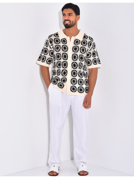 Chemise manches courtes ajourées à motifs