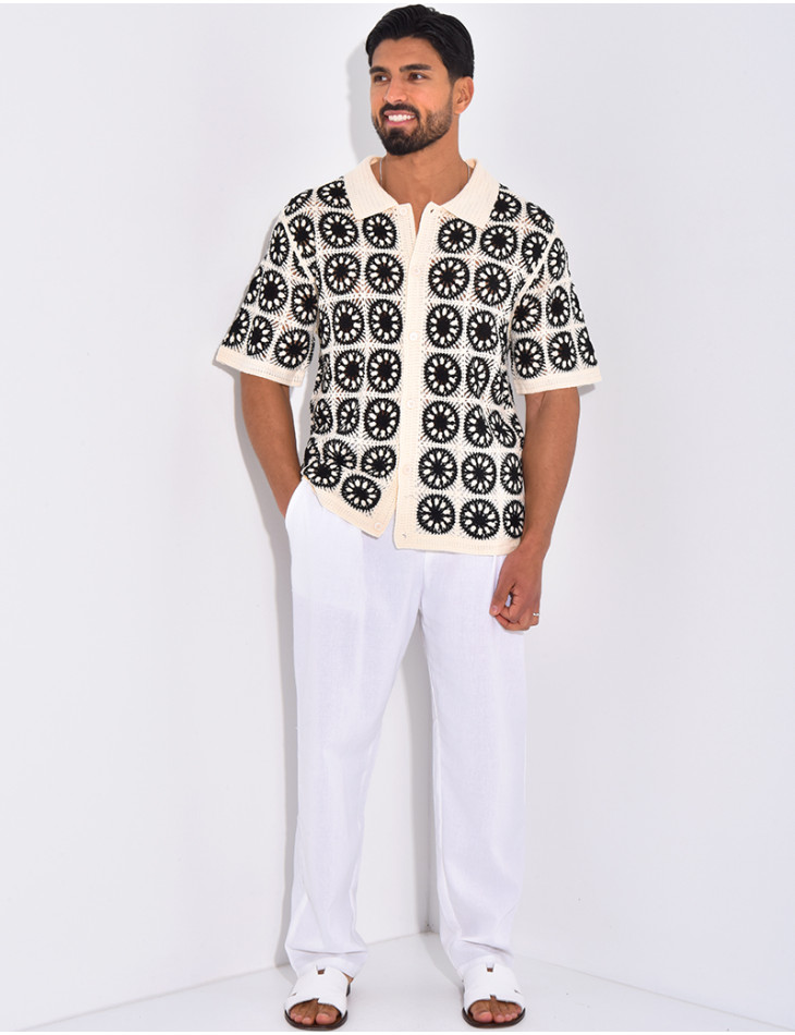 Chemise manches courtes ajourées à motifs