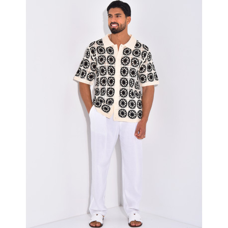 Chemise manches courtes ajourées à motifs