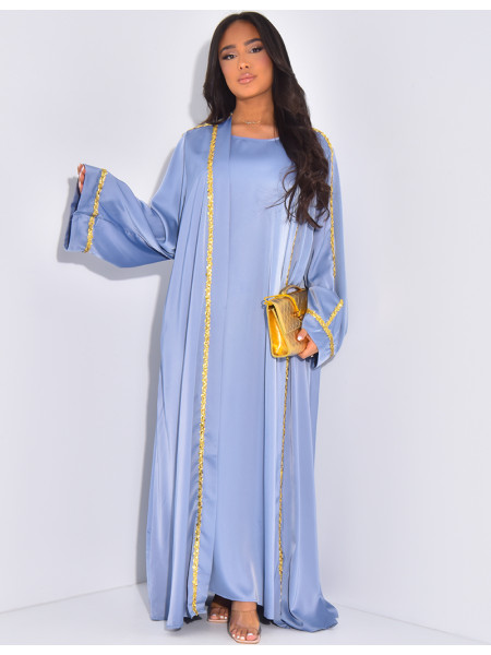 Set aus ärmellosem Kleid und Kimono mit gestickten Pailletten.