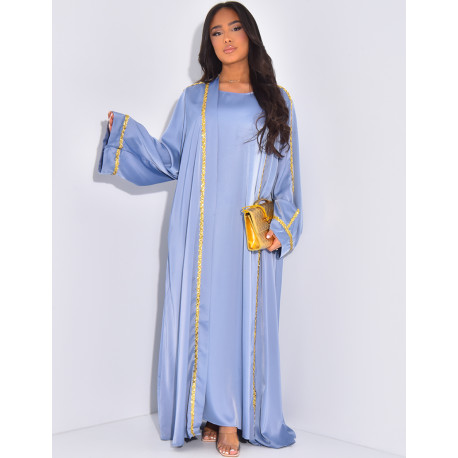 Set aus ärmellosem Kleid und Kimono mit gestickten Pailletten.